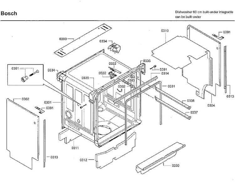 Cabinet Diagram and Parts List for SHX7ER55UC 50 Bosch Dishwasher
