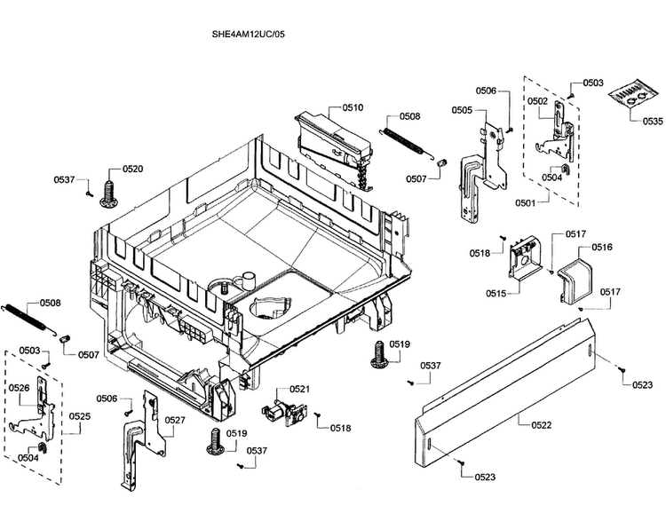 Base Assy Diagram and Parts List for SHE4AM12UC 05 Bosch Dishwasher