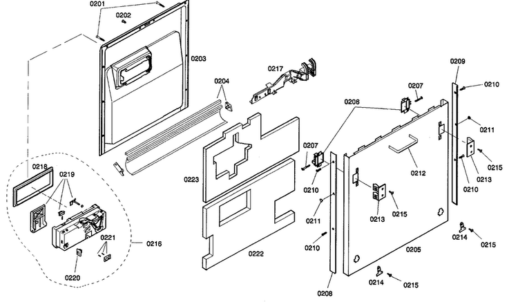 Door Assy Diagram and Parts List for SHV99A13UC 19 Bosch Dishwasher