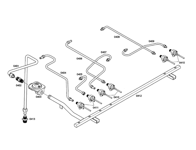 Manifold/tubes/regulator Diagram and Parts List for PRD486EDHC 01 Thermador Range