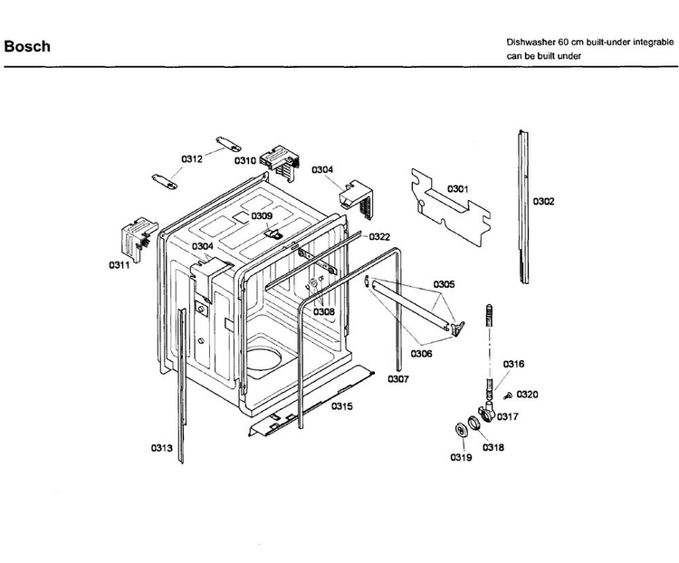 Frame Diagram and Parts List for SHX43C02UC 53 Bosch Dishwasher