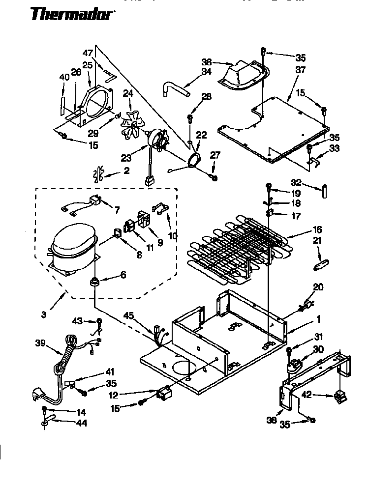 Upper Unit Diagram and Parts List for TSS48DAW-06  Thermador Refrigerator