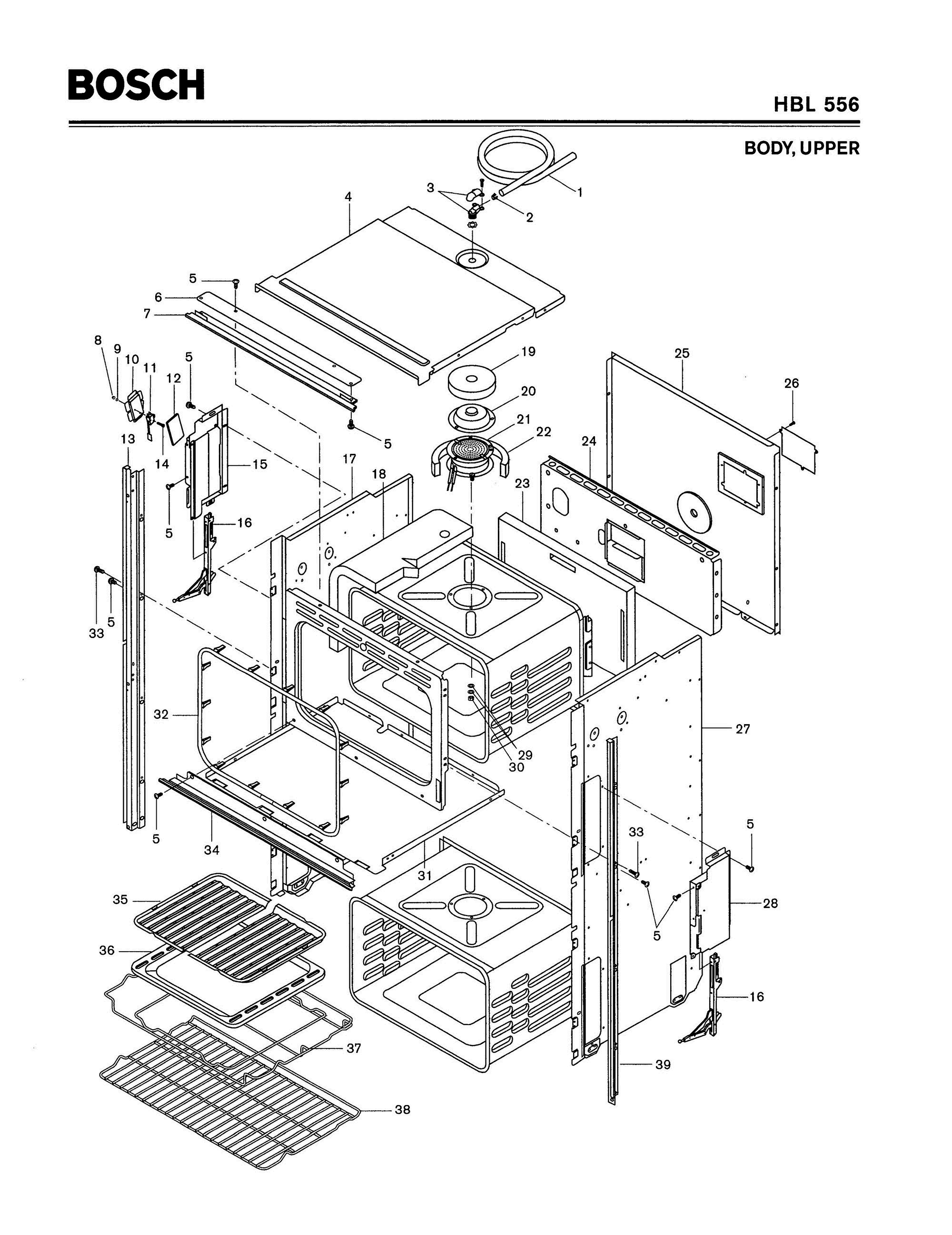 01 - BODY, UPPER Diagram and Parts List for HBL556  Bosch Range