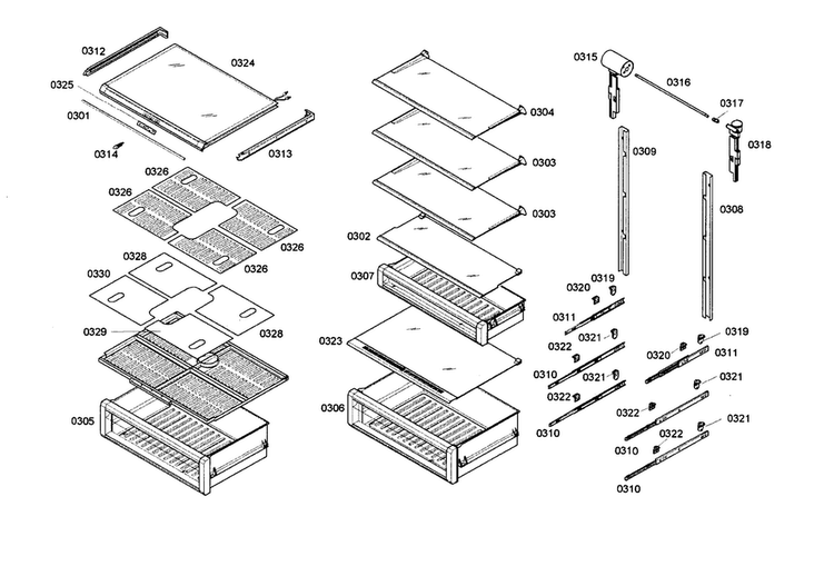 Shelf & Drawer Diagram and Parts List for T24IR70NSP 23 Thermador Refrigerator