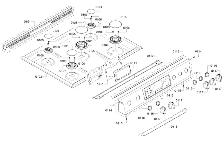 Control Panel/burner Asy Diagram and Parts List for HDI8054U 02 Bosch Range