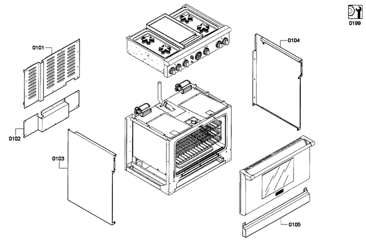 Cabinet 1 Diagram and Parts List for PRD364EDPG-01  Thermador Range