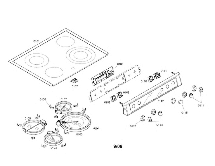 Cooktop Diagram and Parts List for HEI7282U 01 Bosch Range