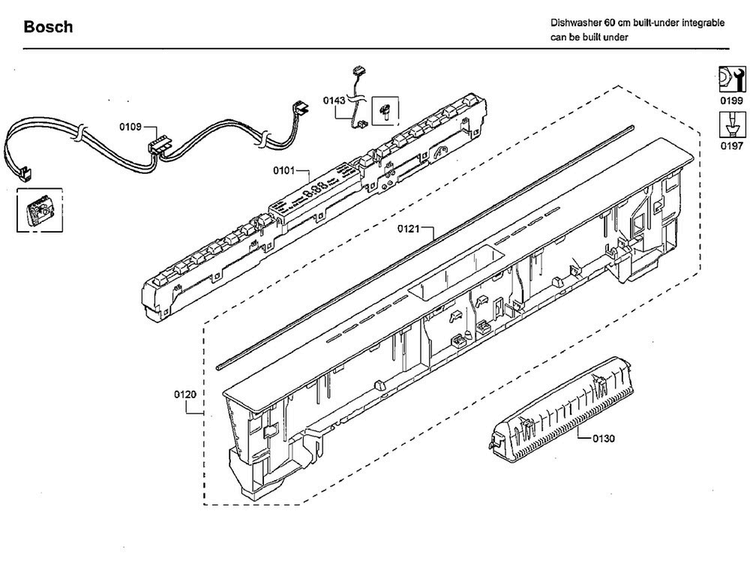 Control Panel Diagram and Parts List for SHXM63WS5N 01 Bosch Dishwasher
