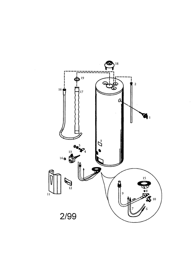 Power Miser 50 Gallon Short Diagram and Parts List for 153337162  Kenmore Water Heater