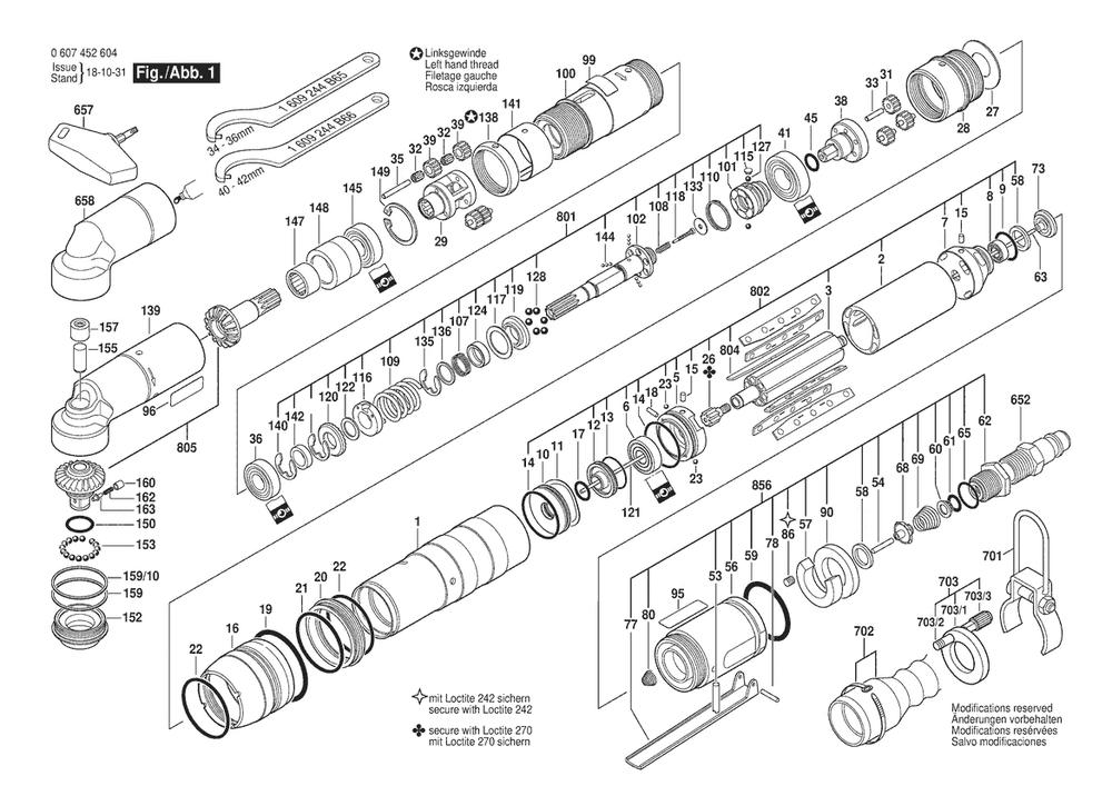 Section 1 Diagram and Parts List for 550WDWAS56-400 0607452604 Bosch Screwdriver