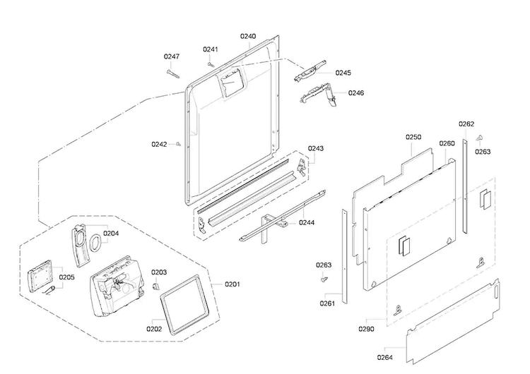 Door Assy Diagram and Parts List for DWHD650GPR 16 Thermador Dishwasher