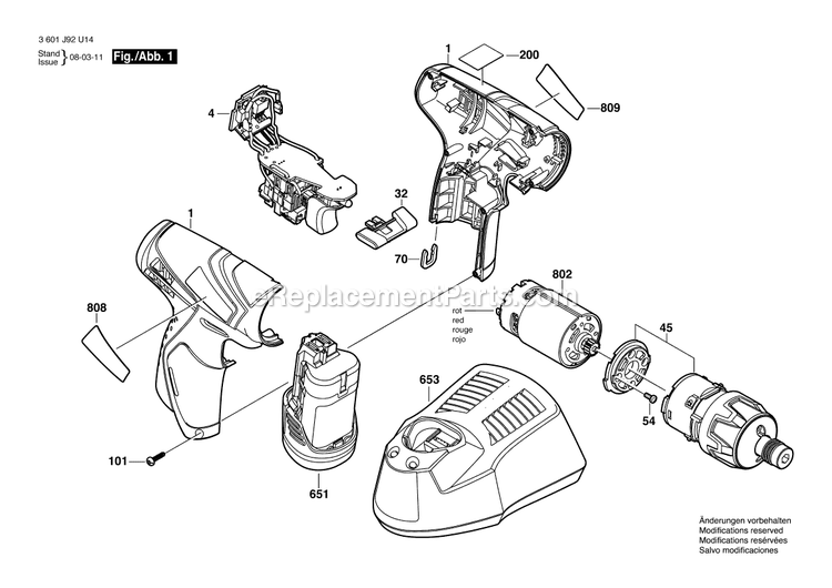 Page A Diagram and Parts List for PS20 3601J92U14 Bosch Cordless Drill