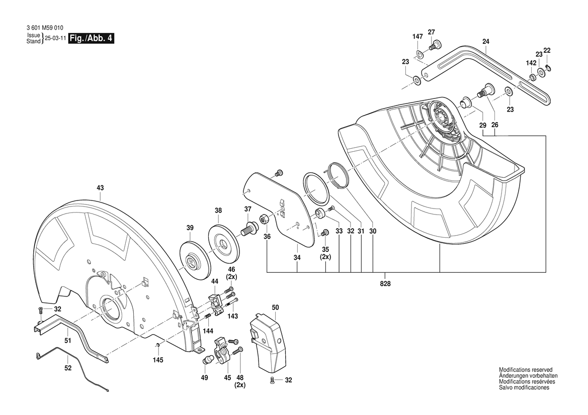 Figure 4 Diagram and Parts List for 3601M59010 GCD18V-14 Bosch Circular Saw