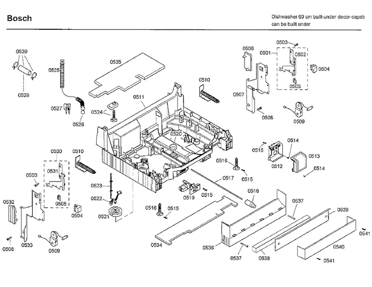 Base Diagram and Parts List for SHE66C02UC 40 Bosch Dishwasher
