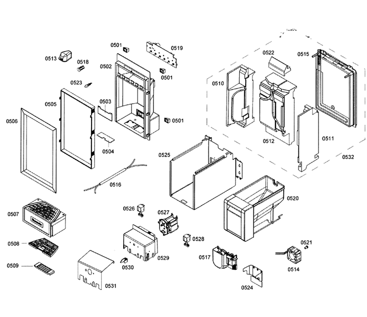 Dispenser Diagram and Parts List for T18ID80NLP 43 Thermador Freezer