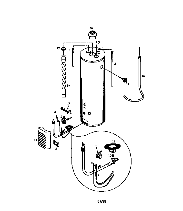40 Gallon High Altitude Diagram and Parts List for 153330400  Kenmore Water Heater
