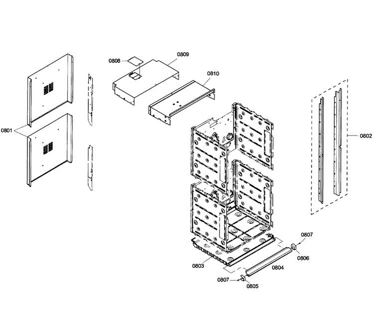 Cabinet Diagram and Parts List for HBN3550UC 04 Bosch Wall Oven