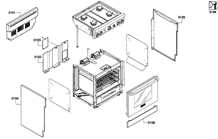 Cabinet 1 Diagram and Parts List for PRD304GHU 01 Thermador Range