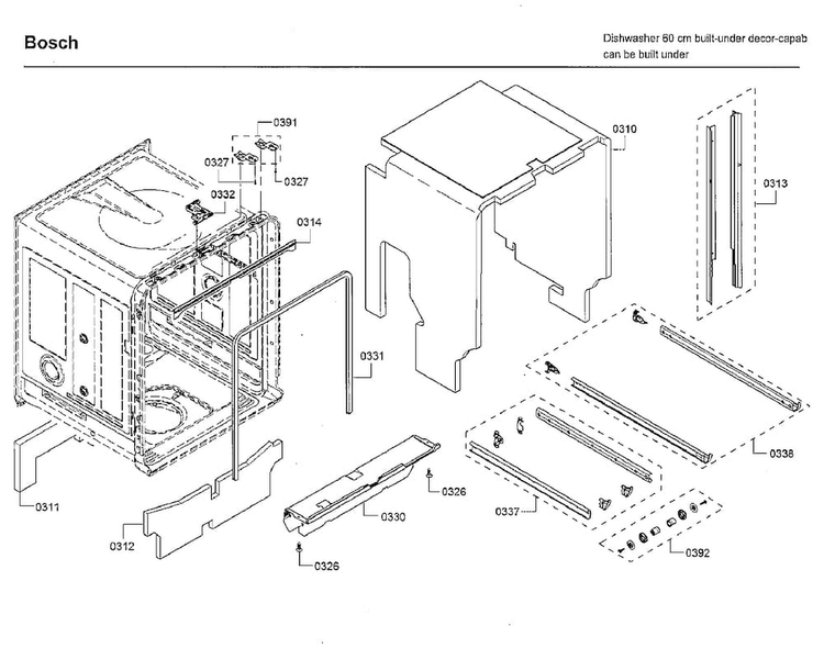 Cabinet Diagram and Parts List for SHSM63W55N 01 Bosch Dishwasher
