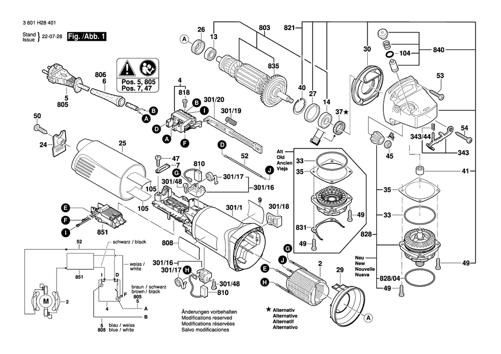 Diagram 1 Diagram and Parts List for 3601H28401  Bosch Angle Grinder