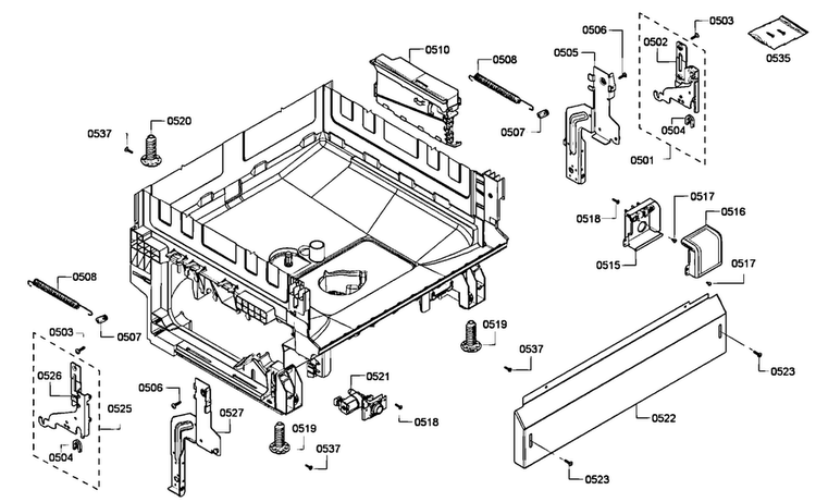 Base Assy Diagram and Parts List for SHE4AM16UC 03 Bosch Dishwasher