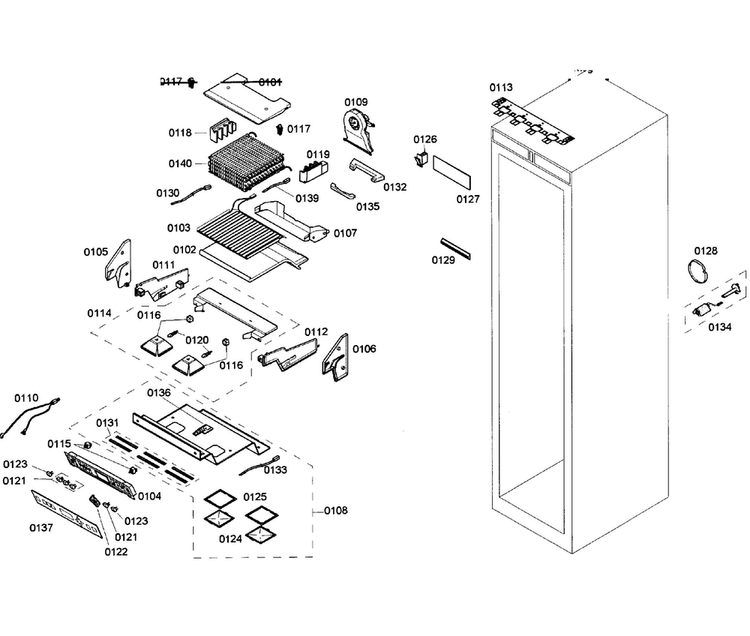 Cabinet Parts Diagram and Parts List for T24ID80NRP 99 Thermador Freezer
