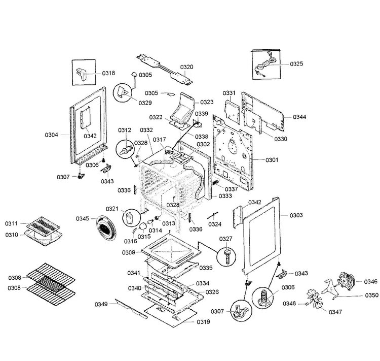 Cabinet Assy Diagram and Parts List for HGS5053UC 05 Bosch Range