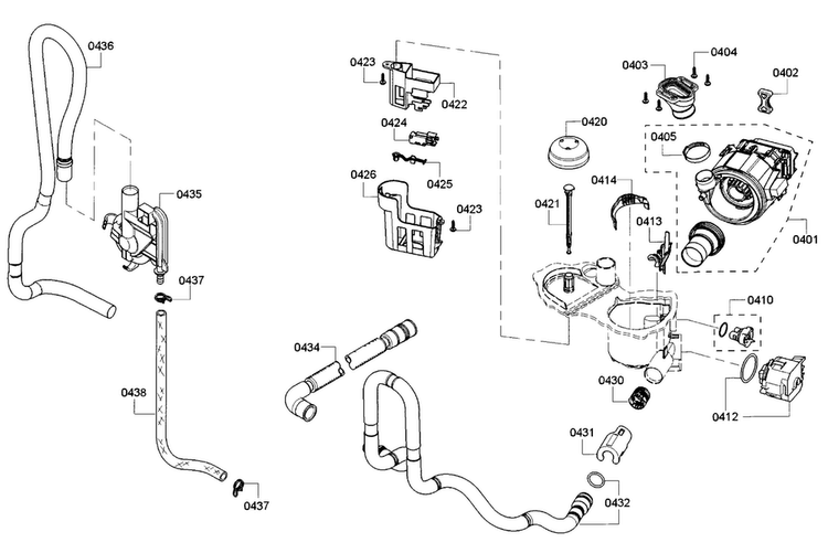 Sump Diagram and Parts List for SHE3AR56UC 18 Bosch Dishwasher