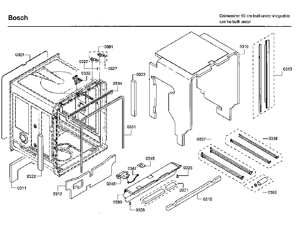 Cabinet Diagram and Parts List for SHP88PW55N 01 Bosch Dishwasher