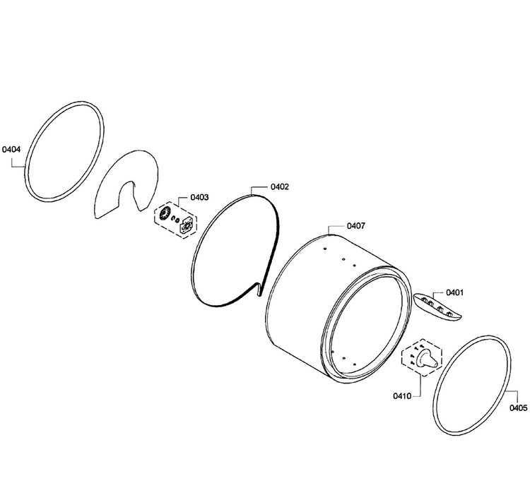 Drum Assy Diagram and Parts List for WTC82100US 05 Bosch Dryer