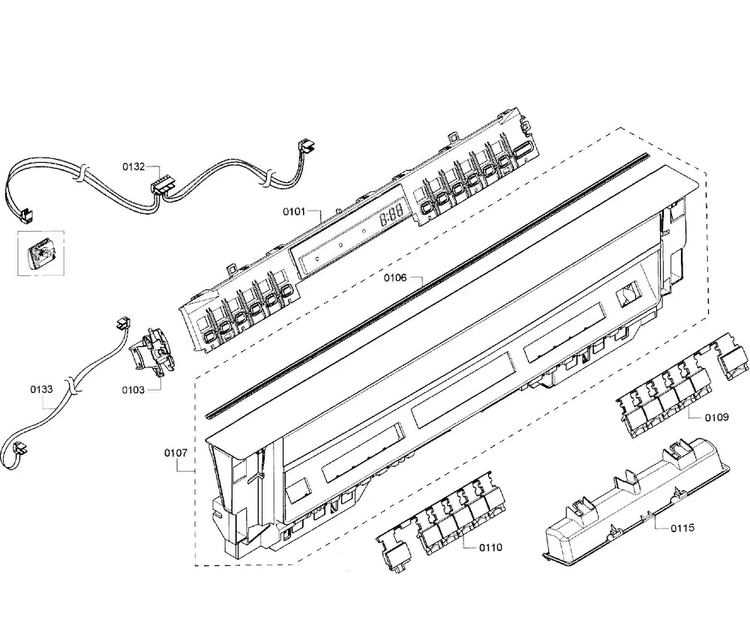 Control Panel Diagram and Parts List for SHE65T55UC 01 Bosch Dishwasher