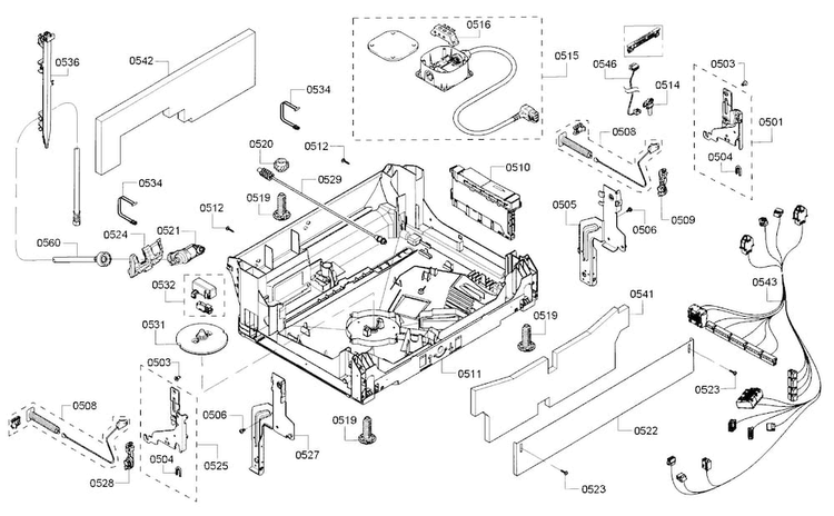 Base Diagram and Parts List for SHX68T55UC 07 Bosch Dishwasher