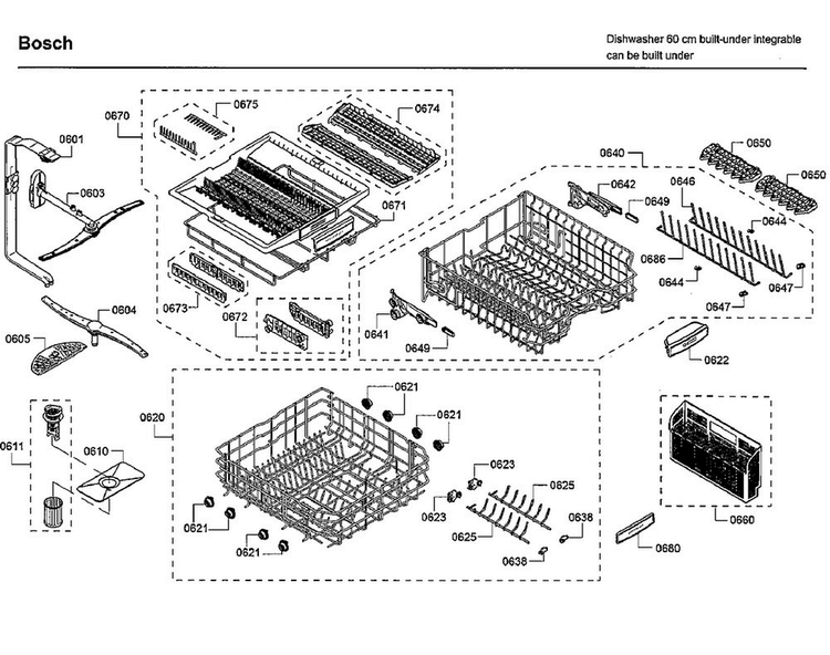 Rack Asy Diagram and Parts List for SHPM78W56N 01 Bosch Dishwasher