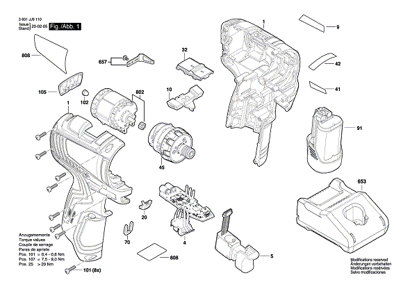 Bosch 3601jj9110 Diagram and Parts List for 3601JJ9110  Bosch Screwdriver