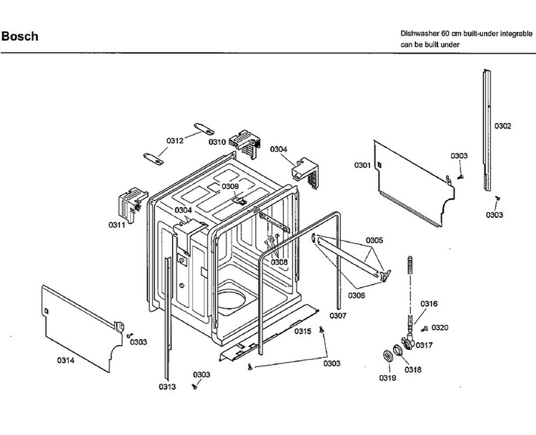 Tub Diagram and Parts List for SHX33A05UC 46 Bosch Dishwasher