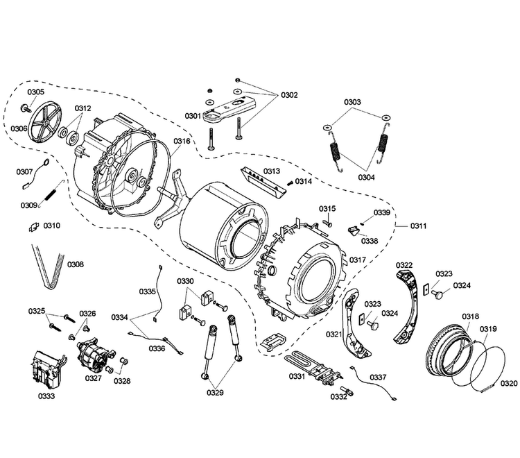 Drum Assy Diagram and Parts List for WFMC2100UC 02 Bosch Washer