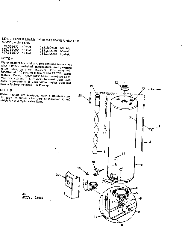 Replacement Parts Diagram and Parts List for 153339670  Kenmore Water Heater