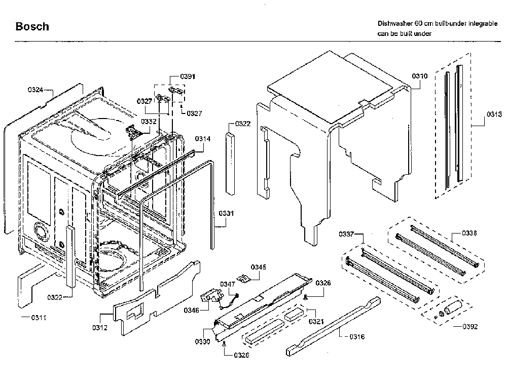 Cabinet Diagram and Parts List for SHX88PW55N 01 Bosch Dishwasher