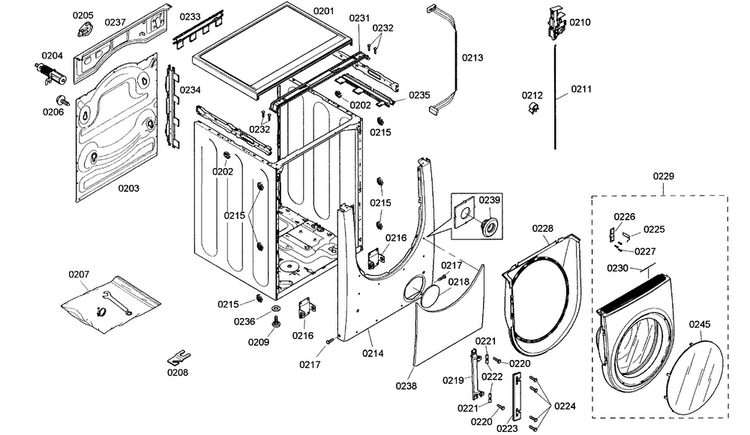 Cabinet Parts Diagram and Parts List for WFMC220BUC 13 Bosch Washer