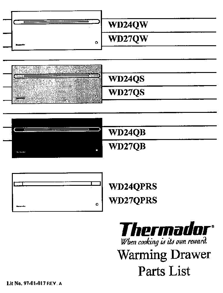 Cover Diagram and Parts List for WD27QB  Thermador Warming Drawer