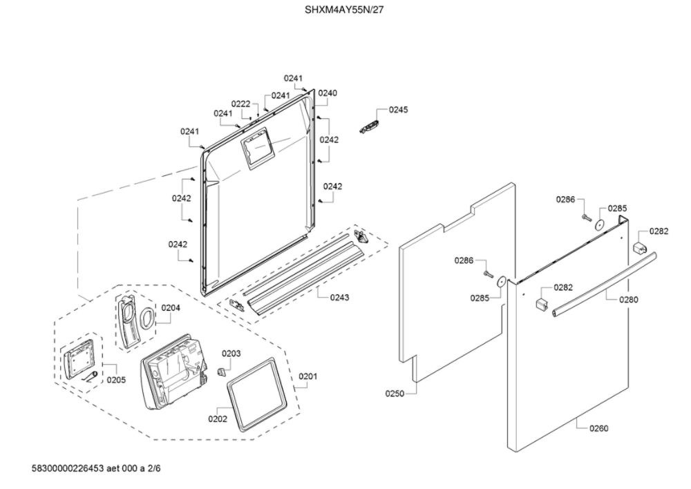 Door/Dispenser Diagram and Parts List for SHXM4AY55N 27 Bosch Dishwasher