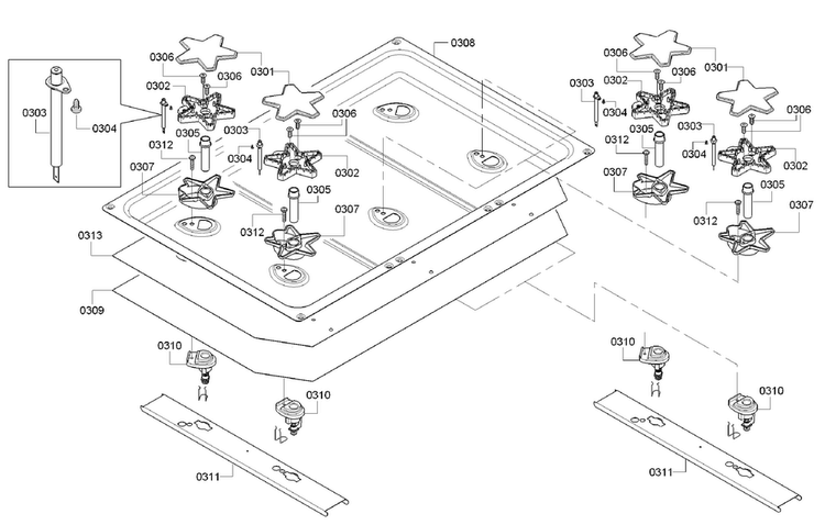 Burners Assy Diagram and Parts List for PRD366GHU 14 Thermador Range