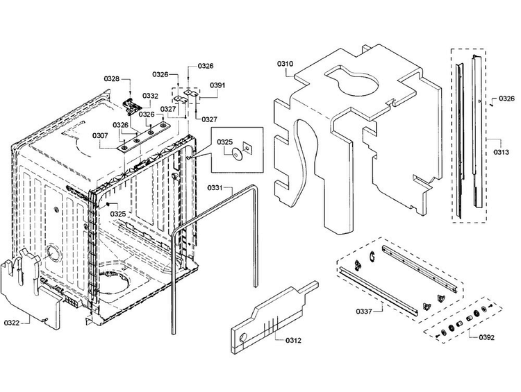 Cabinet Diagram and Parts List for SHX5AV56UC 22 Bosch Dishwasher