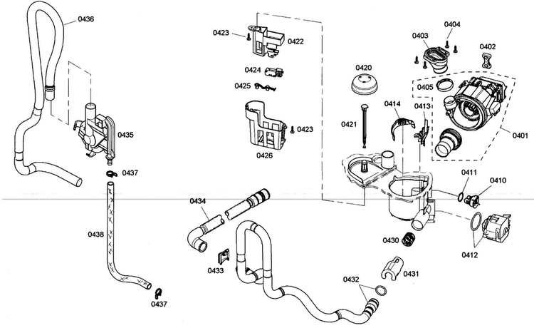 Pump Assy Diagram and Parts List for SHE4AM15UC 01 Bosch Dishwasher
