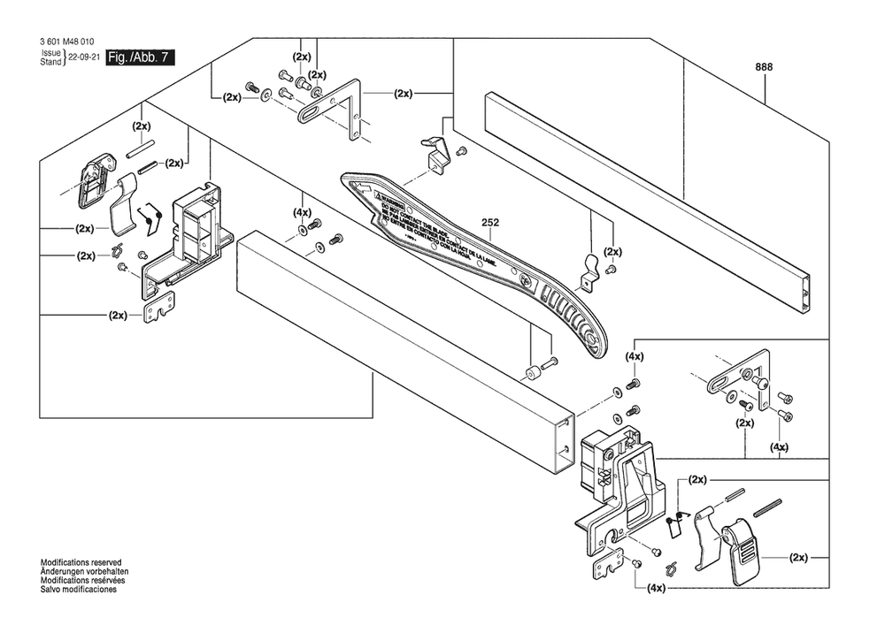 Section 7 Diagram and Parts List for 3601M48010  Bosch Table Saw