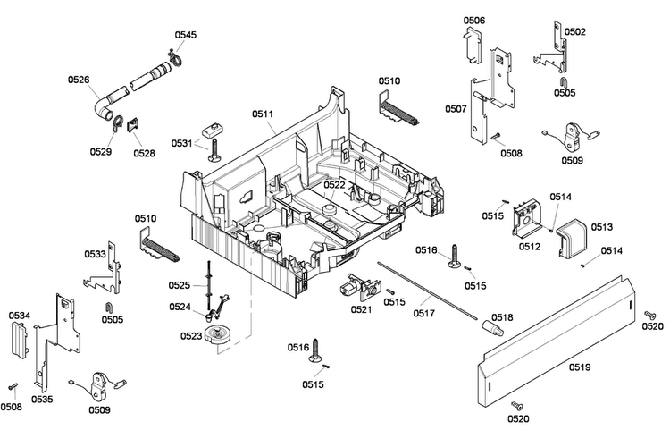 Base Assy Diagram and Parts List for SHE43F06UC 53 Bosch Dishwasher