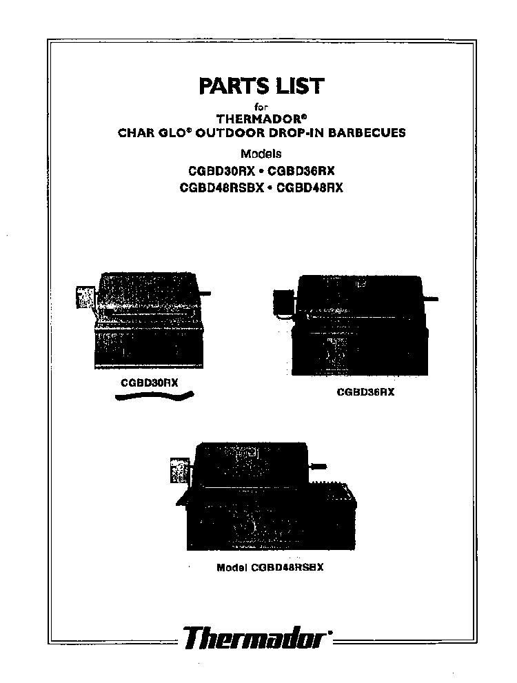 Cover Diagram and Parts List for CGBD30RX  Thermador Grill
