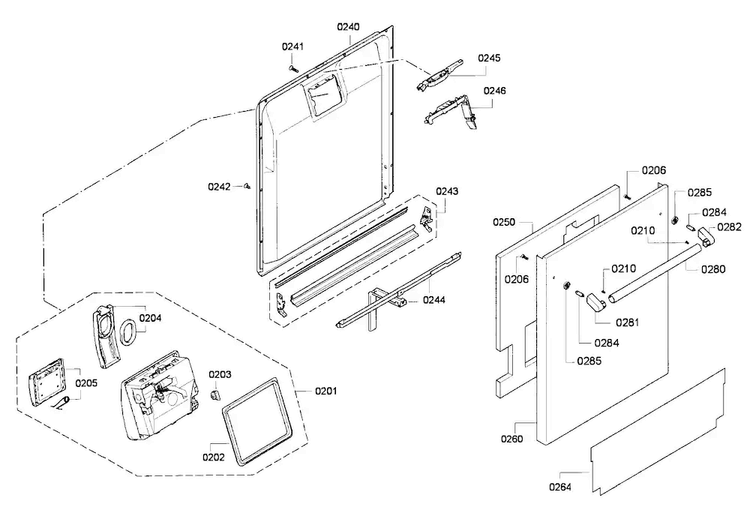 Door Assy Diagram and Parts List for DWHD651GFP 18 Thermador Dishwasher