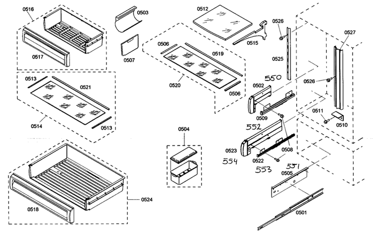 Shelfs Diagram and Parts List for KBURT3675E01  Thermador Refrigerator