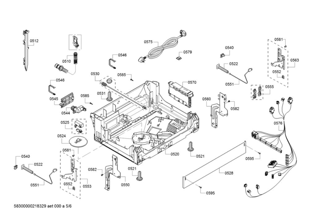 Base/Main Harness Diagram and Parts List for SHEM63W55N 13 Bosch Dishwasher